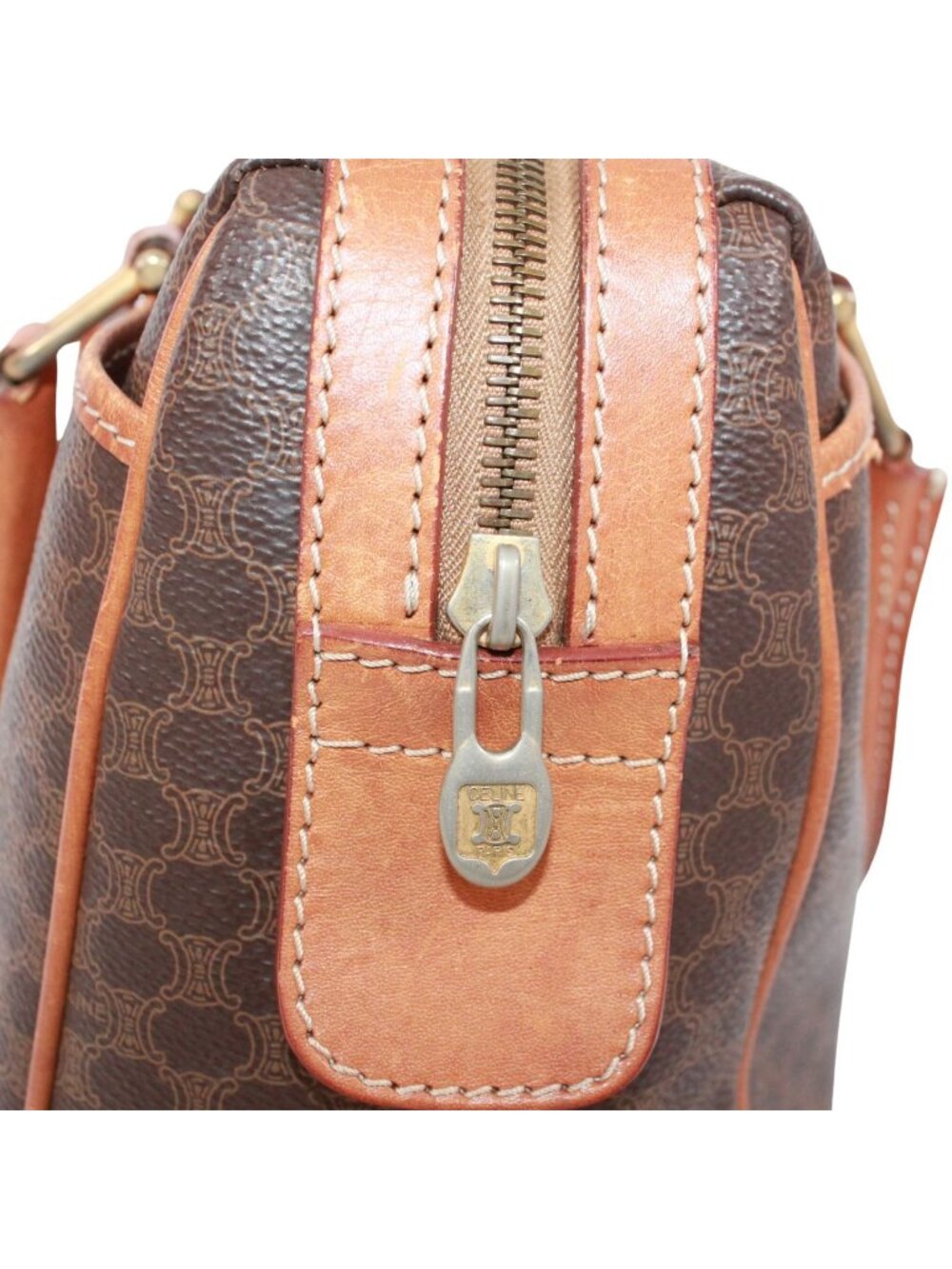 Celine Macadam Leather Brown Handbag Gold - Picture 11 of 15